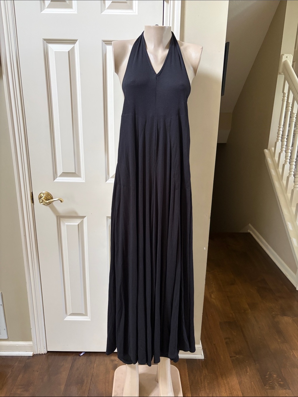 NWT FP Beach ribbed Sleeveless Black Halter Wide-Leg Jumpsuit, XS